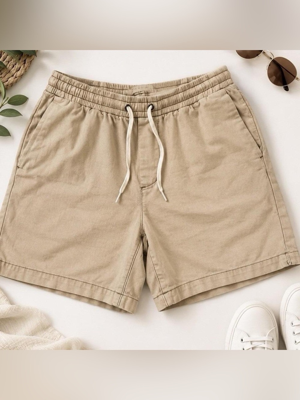 PacSun Volley Shorts Men’s Medium Beige Drawstring Elastic Waist Casual Khaki